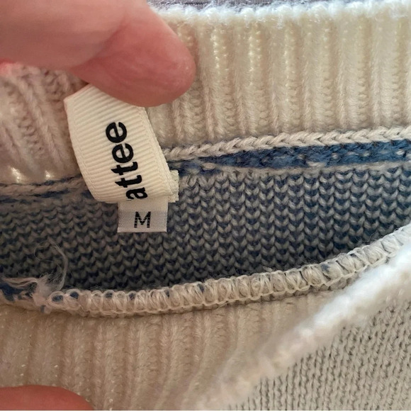 Cattee Paris Sweater Mens Medium Unisex BlueIvory Fringe Pullover Textured - Picture 8 of 14